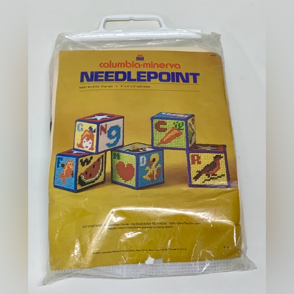 1974 Vtg Columbia Minerva Needlepoint Baby Blocks Kit - Picture 2 of 10